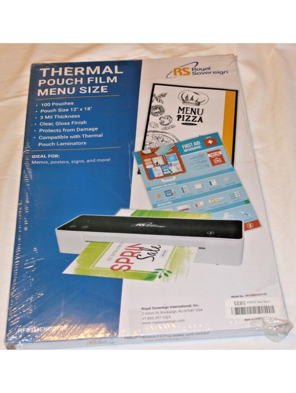 Royal Sovereign RF03MENU0100 Thermal Laminating Pouches 12x18 3 Mil 100 Pack